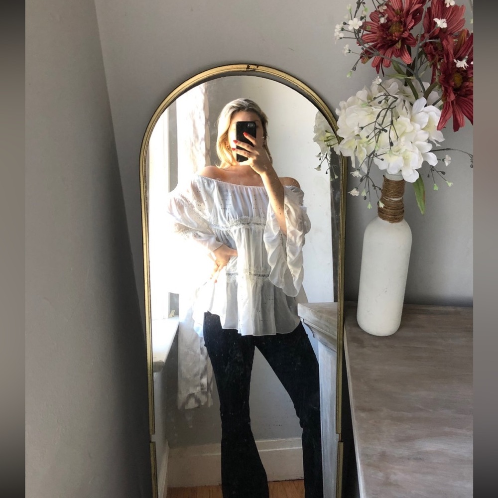 Women’s White sheer blouse off the shoulder top small shirt